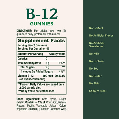 Nature's Bounty Vitamin B12 Gummies, Mixed Berry, 500mcg - 90 Count