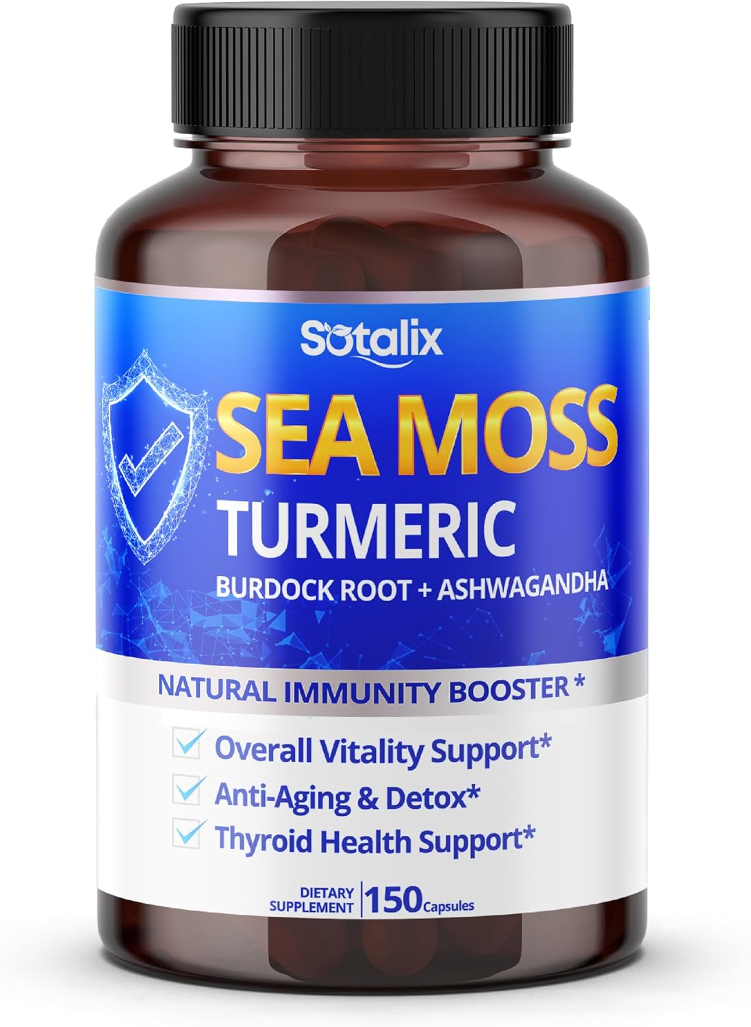 Sotalix Sea Moss Capsule with Ashwagandha, Burdock Root, Bladderwrack, Turmeric - 150 Count - görsel 1