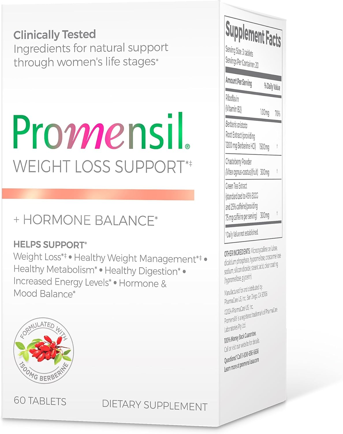 Promensil Weight Loss Support - Berberine HCL Supplement for Women's, Healthy Weight Management, Metabolic Health with EGCG – Image 1