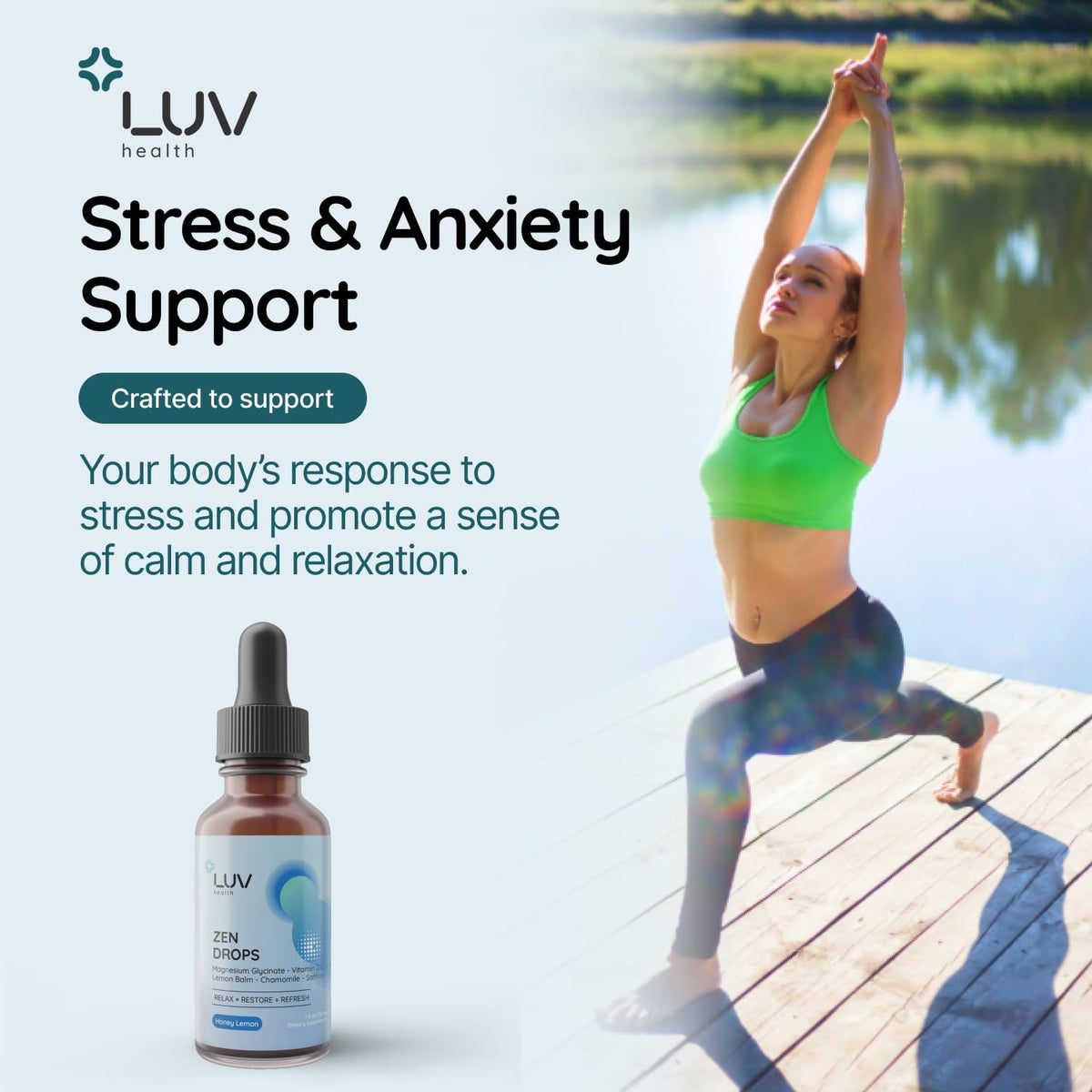 LUV Zen Drops: Anxiety and Stress Support – Fast Absorption: The liquid formula is designed for easy use and – Image 3