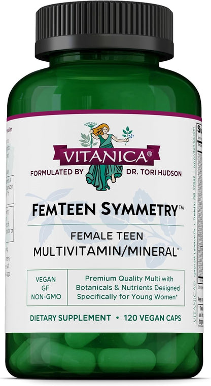 Vitanica FemTeen Symmetry - Multivitamin and Mineral Supplement with Green Tea for Teenagers - 120 Capsules