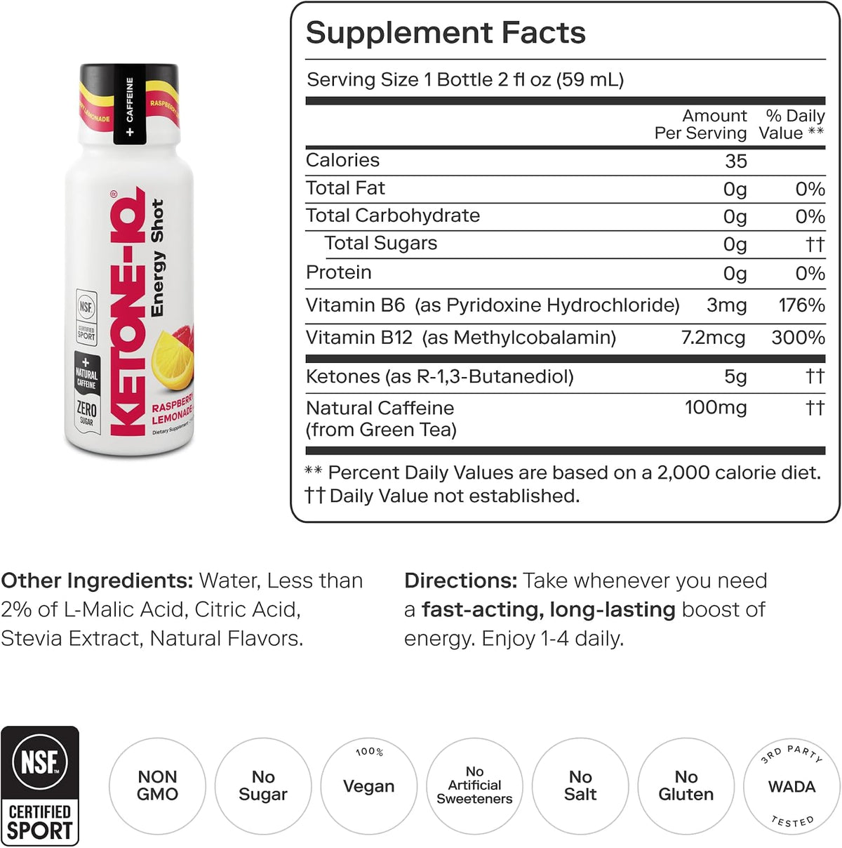 Ketone-IQ Caffeine Performance Energy Shots – Clean Energy for Focus & Endurance, 5g Ketones, 100mg Green Tea Caffeine, B – Image 2