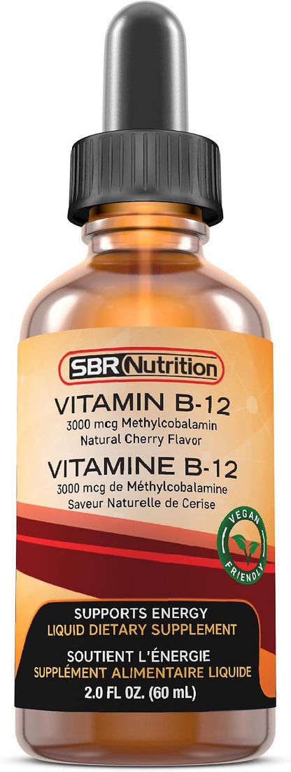 SBR Nutrition Vitamin B12 Sublingual Liquid Drops - Methylcobalamin, 3000mcg, Vegan, Non-GM