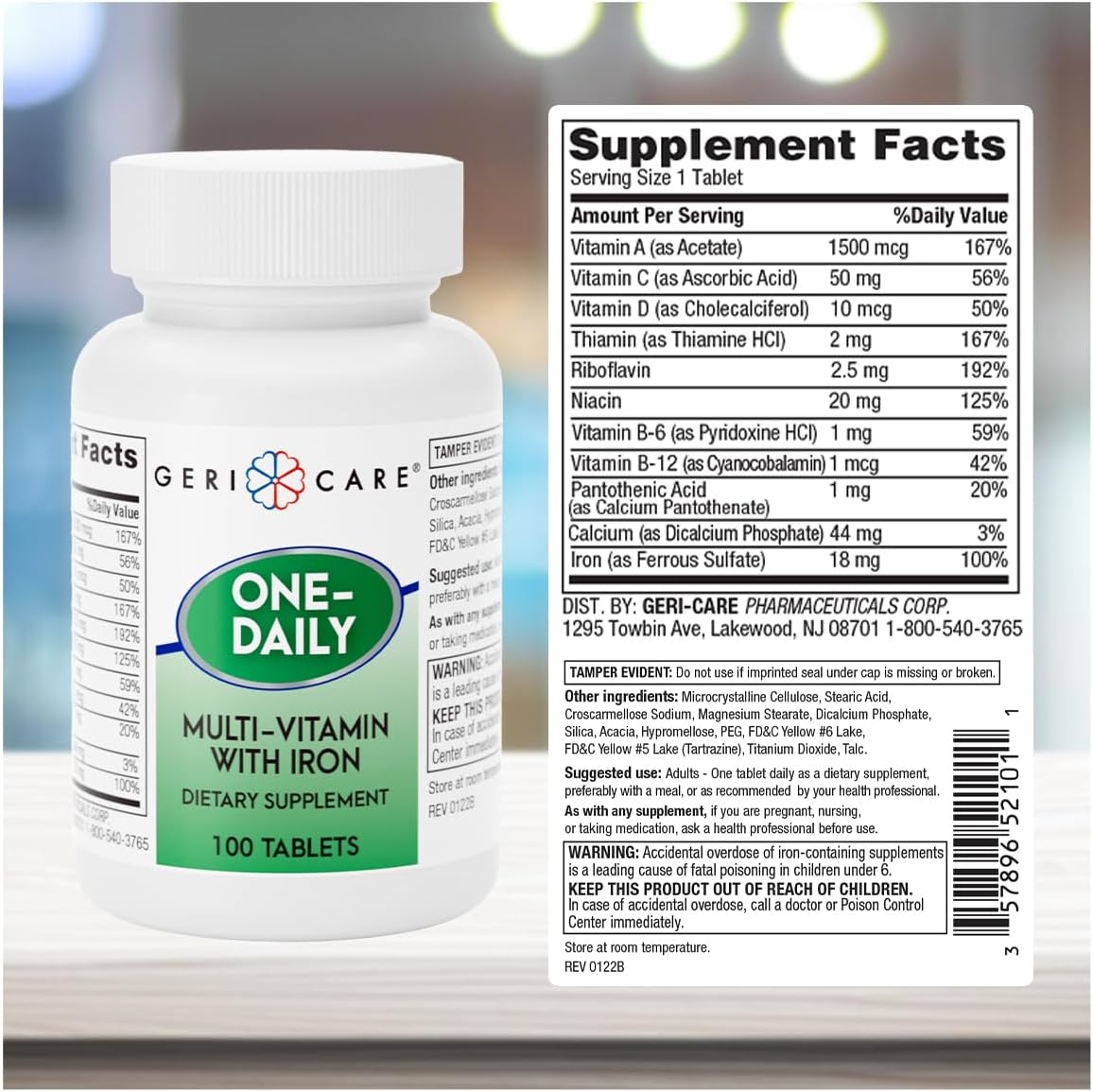 GeriCare One-Daily Multivitamin with Iron – Complete Daily Nutritional Supplement with Essential Minerals for Energy, – Image 3