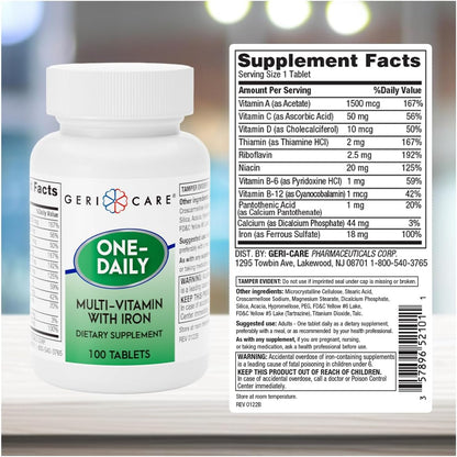 GeriCare One-Daily Multivitamin with Iron – Complete Daily Nutritional Supplement with Essential Minerals for Energy, – Image 3