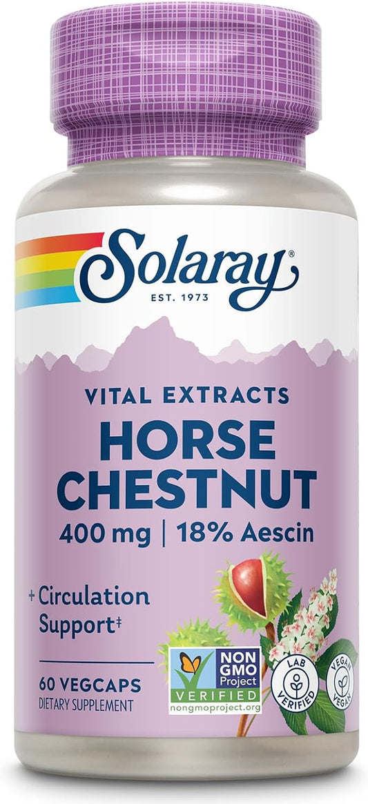Solaray Horse Chestnut Extract 400 mg with Butcher's Broom – Standardised Aescin for Vein Support – Image 1
