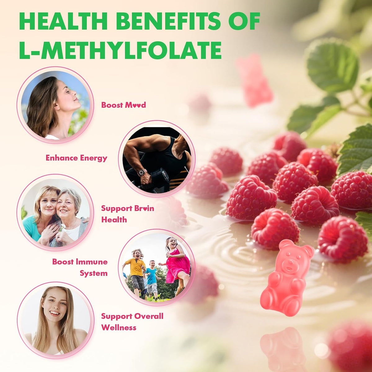 MEENCCD 2 Pack L-Methylfolate Gummies - – Homocysteine Metabolism: L-methylfolate may help maintain normal – Image 3