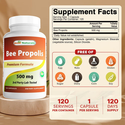 Best Naturals Bee Propolis 500 mg - 360 Capsules (3 Bottles)