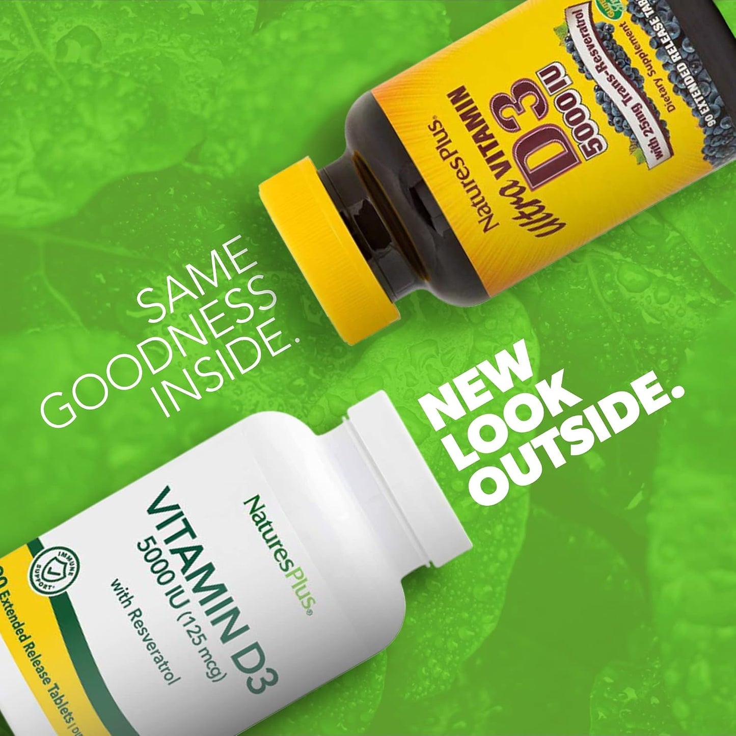 NaturesPlus Vitamin D3, Extended Release - 90 Vegan Tablets - 5000 IU + 25 mg Trans-Resveratrol - Heart & Bone Health, Immune Support, Anti-Ageing - Gluten free - görsel 2