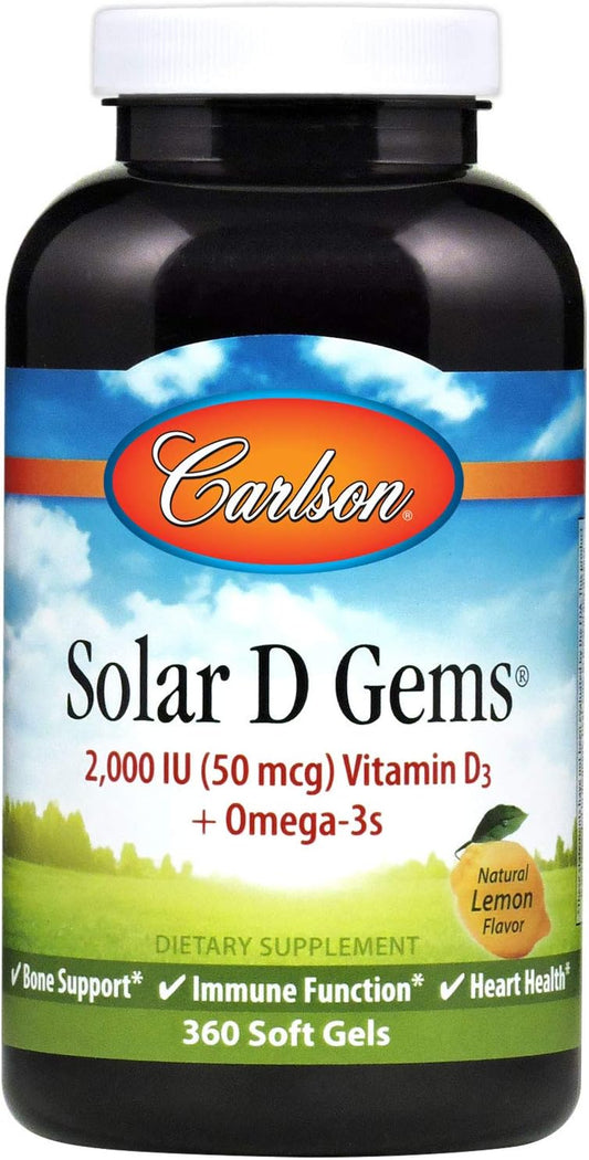 Carlson Solar D Gems - Vitamin D3 and – Bone Health: Vitamin D3 enhances calcium absorption, contributing to – Image 1