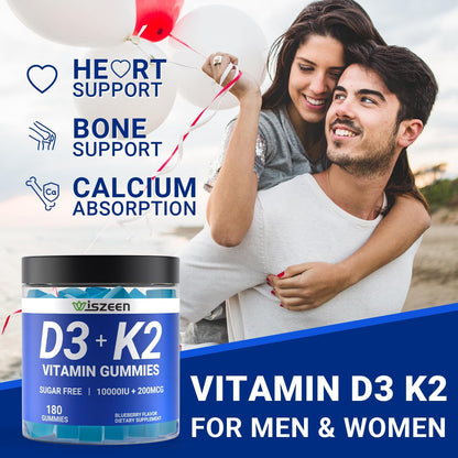 Sugar-free Vitamin D3 K2 Gummies, 10000 IU – Muscle Function: Vitamin D3 and calcium play essential roles in – Image 2