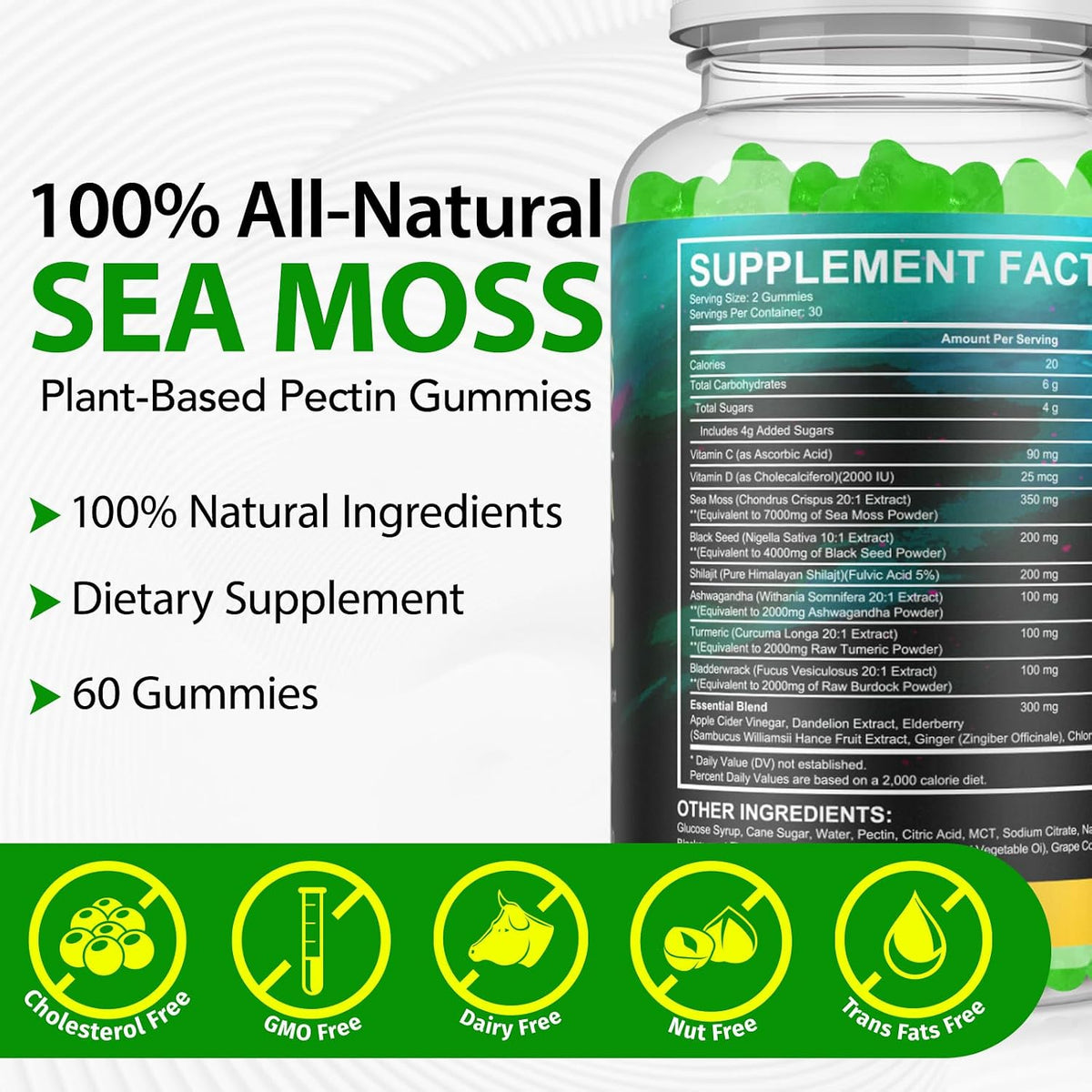 Sea Moss Gummies, Sea Moss, Bladderwrack, – Black Seed Oil : Contains thymoquinone, a compound with antioxidant – Image 5