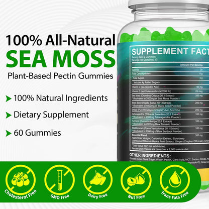 Sea Moss Gummies, Sea Moss, Bladderwrack, – Black Seed Oil : Contains thymoquinone, a compound with antioxidant – Image 5