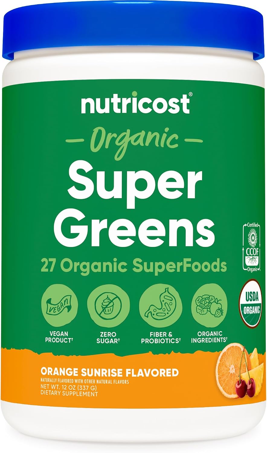Nutricost Organic Super Greens Powder (30 Servings) Orange Sunrise Flavour - Superfood Supplement Drink Mix - görsel 1