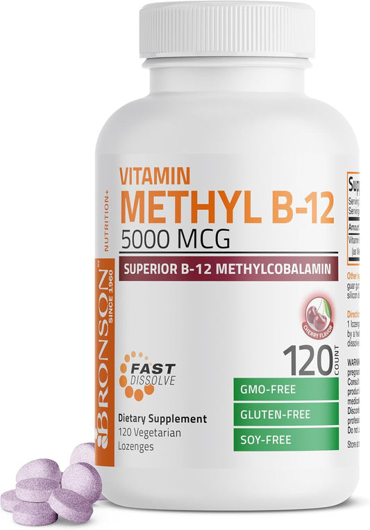 Bronson Methyl B12 5000 mcg Vitamin B12 – Energy Support: B12 helps your body turn carbohydrates into glucose, – Image 1
