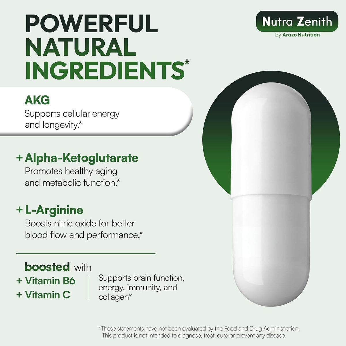 AKG Anti-Ageing & Energy Boost Supplement with Vitamin B6, Vitamin C & L-Arginine – 60 Capsules – Image 5