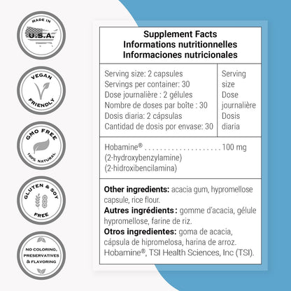 Supersmart 2-HOBA Supplement 100mg per Day (Hobamine) - 2-Hydroxybenzylamine | Non-GM & Gluten free - 60 Vegetarian Capsules – Image 4