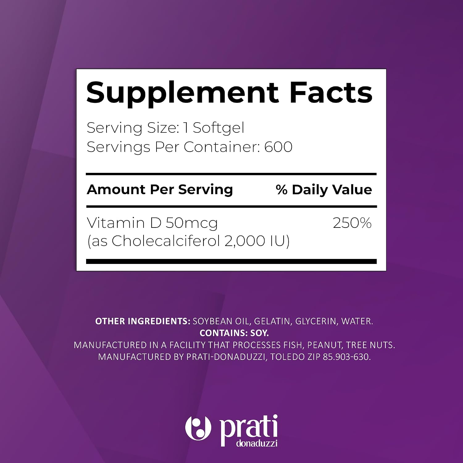 Prati Donaduzzi Vitamin D3 2,000 IU (50 mcg) Soft-gels - 600 Count - görsel 5