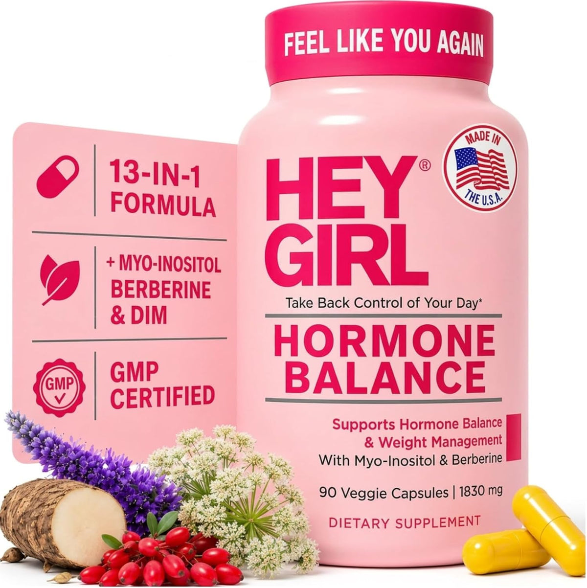 Hey Girl Hormone Balance for Women's - DIM, – DIM (Diindolylmethane) – Derived from broccoli sprouts, DIM supports – Image 1