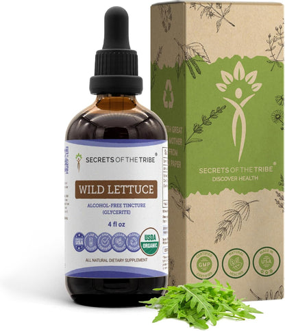 Secrets of the Tribe Wild Lettuce USDA Organic Alcohol-Free Extract, High-Potency Herbal Drops - 118 ml
