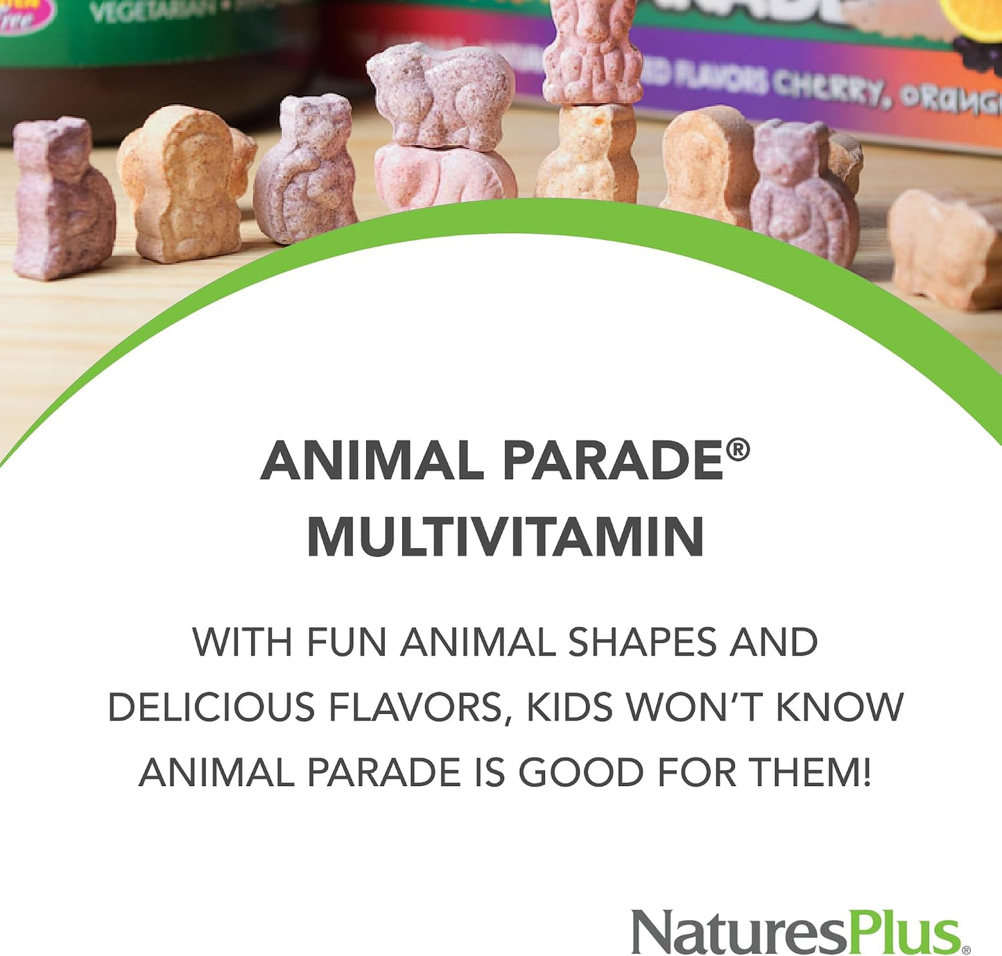 NaturesPlus Animal Parade Children's Chewable Multivitamin - 180 Animal-Shaped Tablets (Pack of 3) - Natural Assorted Flavours - Vegan, Gluten free - 270 Servings - görsel 3