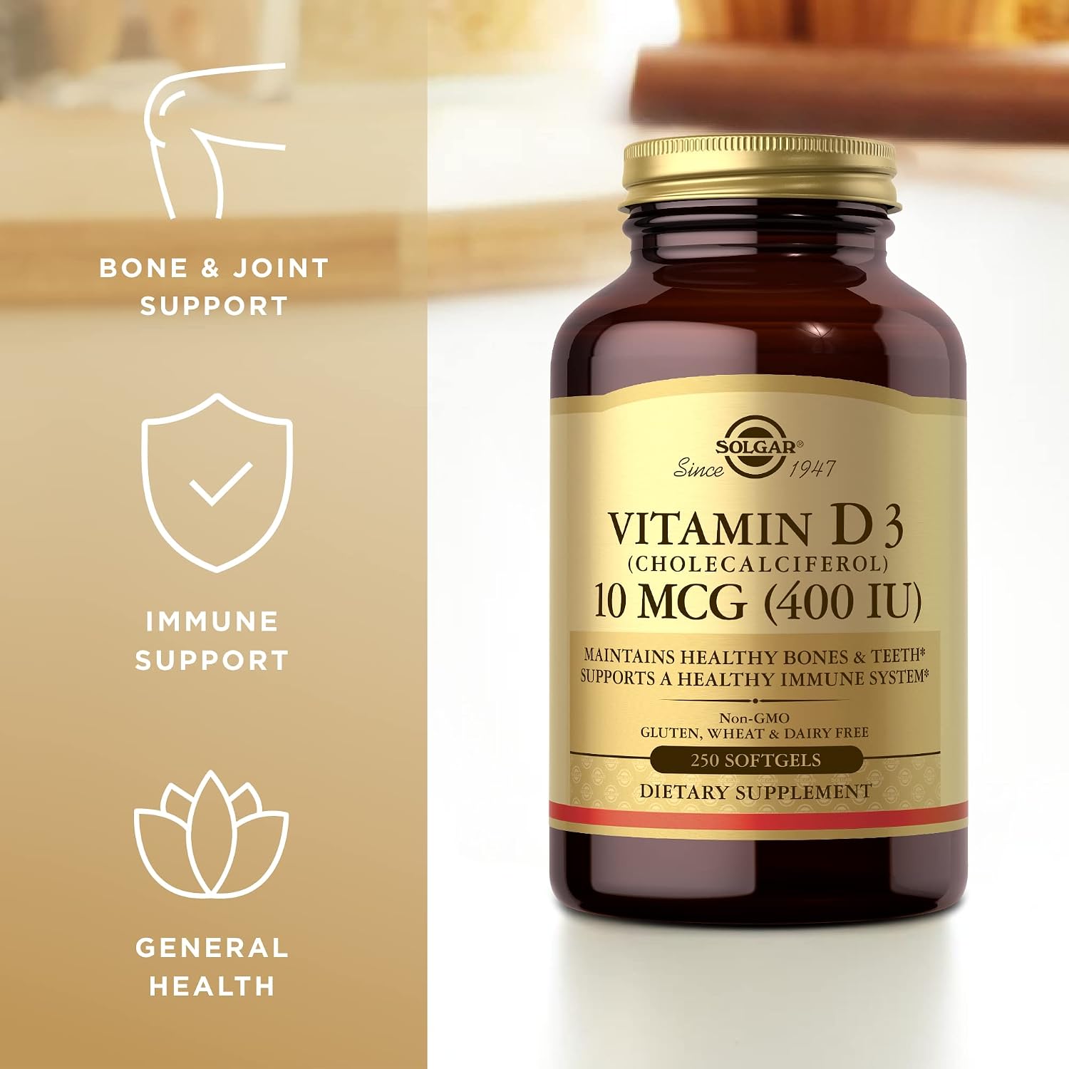 Solgar Vitamin D3 (Cholecalciferol) 10 mcg (400 IU) 250 Softgels - görsel 4