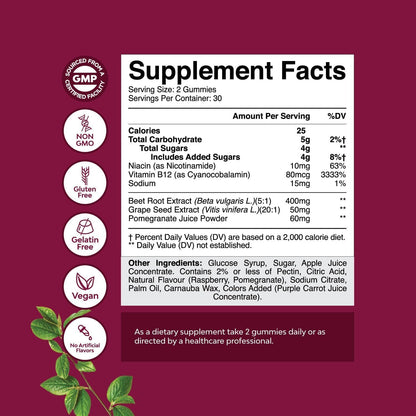 Flow Boosting Beetroot Gummies - Nitric Oxide Support with Pomegranate & Vitamin B12 - 60 Count – Image 8