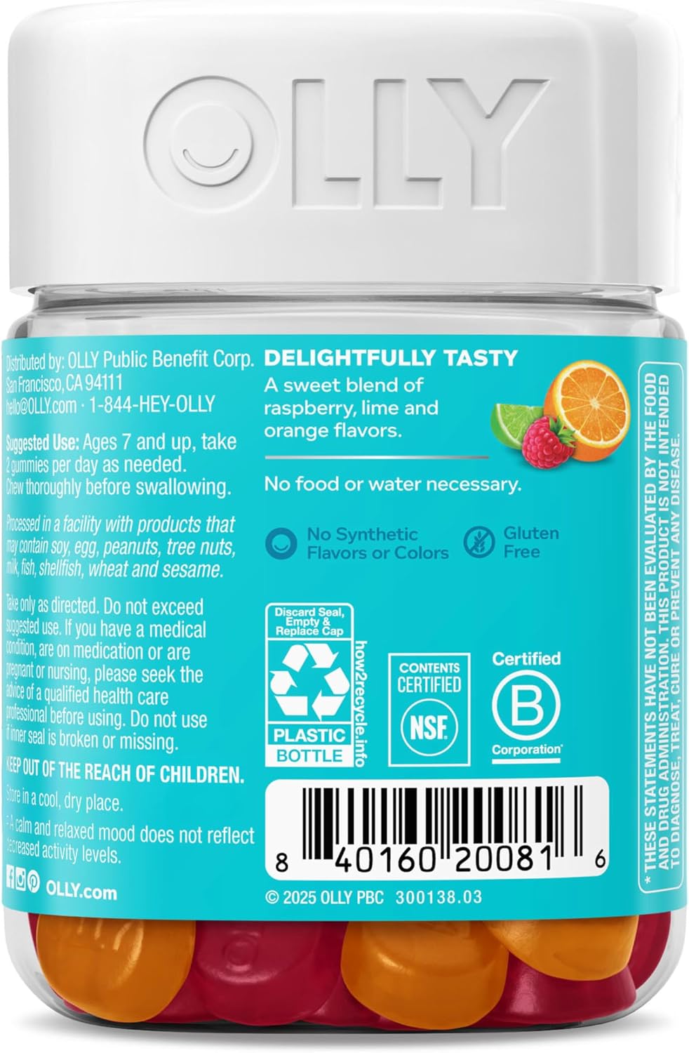OLLY Kids Chillax Gummy - Magnesium, L-Theanine & Lemon Balm - Calm Mood Support - Sherbet Flavoured - 50 Gummies - görsel 7