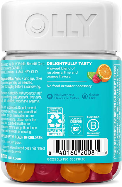 OLLY Kids Chillax Gummy - Magnesium, L-Theanine & Lemon Balm - Calm Mood Support - Sherbet Flavoured - 50 Gummies