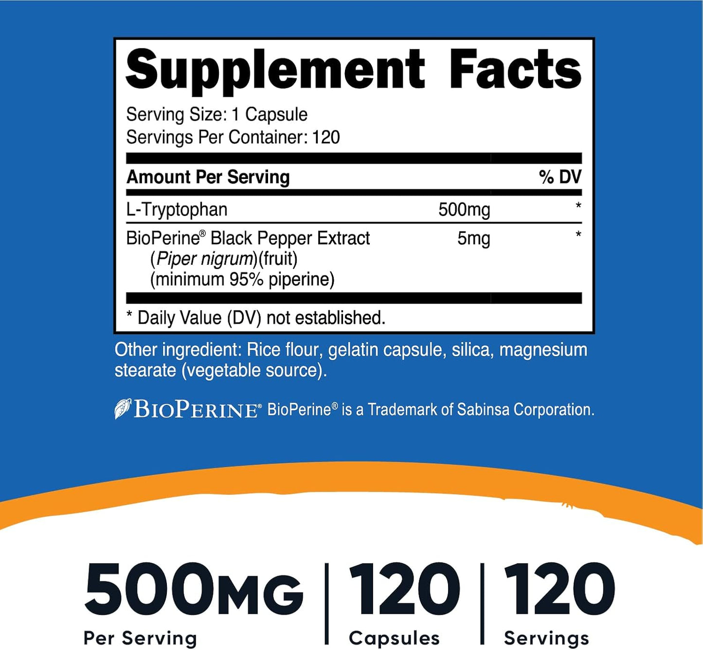 Nutricost L-Tryptophan 500mg, 240 Capsules (2 Bottles of 120) - görsel 2