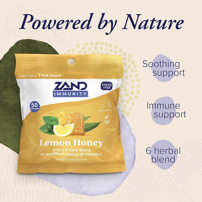 ZAND Immunity Lemon Honey Throat Lozenges – Herbal Blend: Mullein leaf, marshmallow, eucalyptus, peppermint, sage, – Image 3