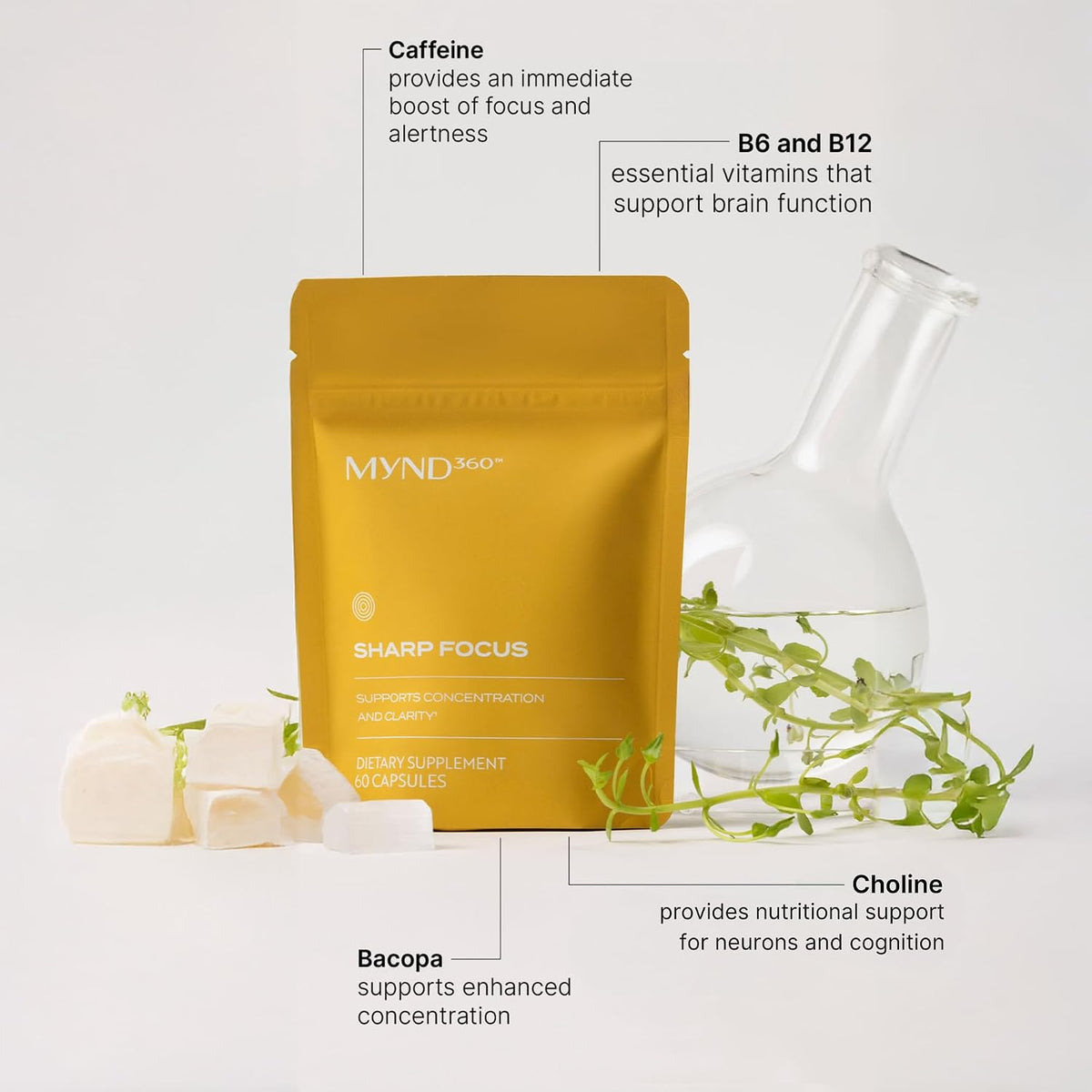 Nu Skin MYND360 Sharp Focus | 60 Capsules | – Contains Vitamin B12, B6, Choline, Bacopa, and caffeine – Image 2