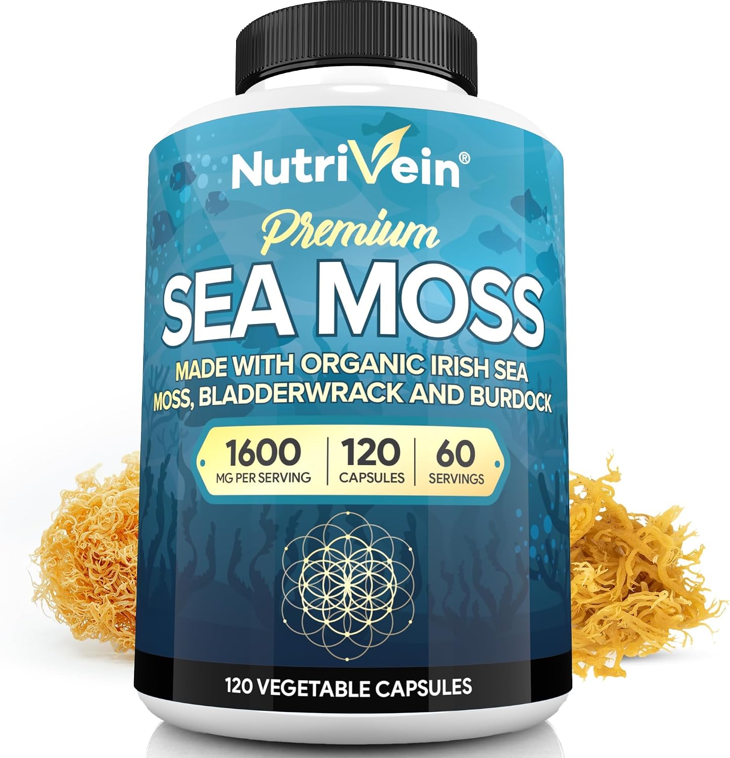 Nutrivein Organic Sea Moss 1600mg Plus Bladderwrack & Burdock - 120 Capsules - görsel 1