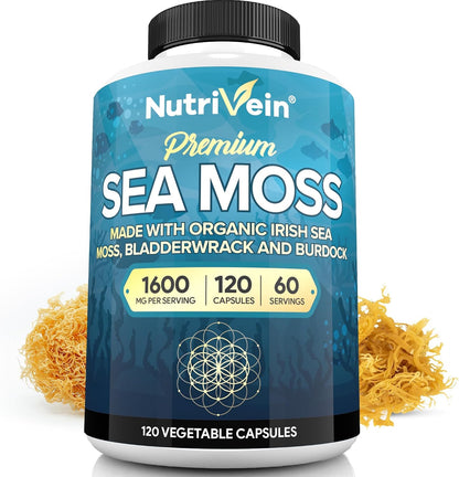 Nutrivein Organic Sea Moss 1600mg Plus Bladderwrack & Burdock - 120 Capsules