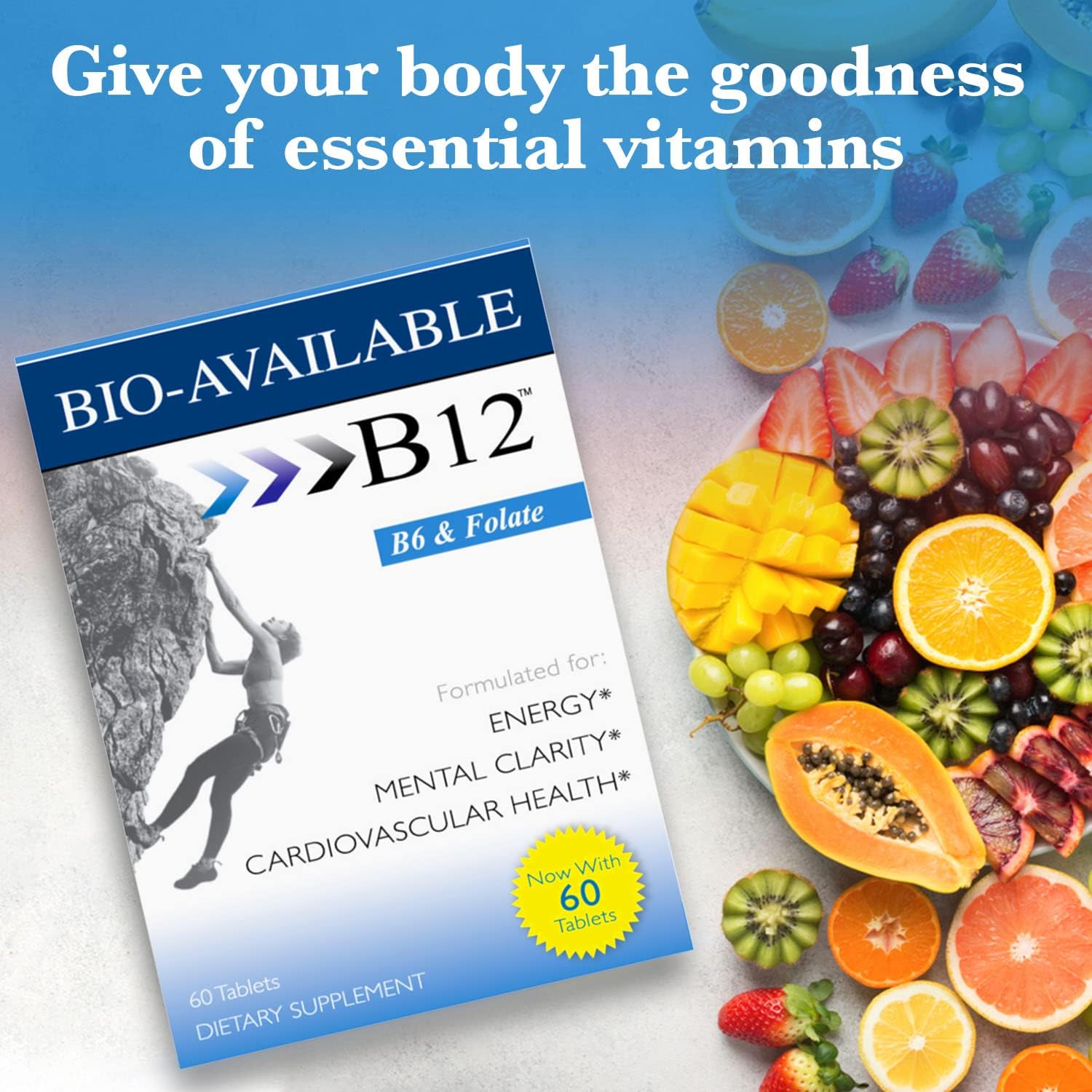 Wellgenix Bio Available Sublingual B12 - 60 Tablets per Pack (Pack of 2) - Daily Multivitamin with Vitamins C, B6, B12, Folate and Biotin - görsel 2