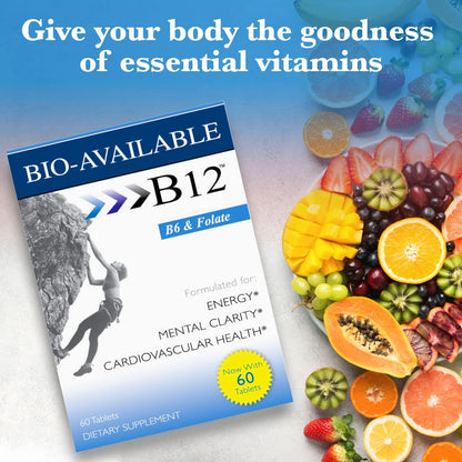 Wellgenix Bio Available Sublingual B12 - 60 Tablets per Pack (Pack of 2) - Daily Multivitamin with Vitamins C, B6, B12, Folate and Biotin