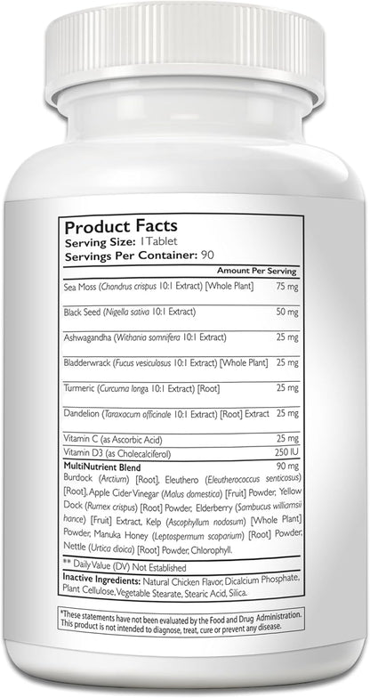 Sea Moss for Dogs - 17-in-1 Immunity, Skin & Coat Support with Black Seed Oil, Ashwagandha & Turmeric for Daily Vitality & Seasonal Allergy Relief - 90 Chewable Tablets