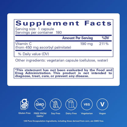 Pure Encapsulations Ascorbyl Palmitate | Vitamin C Supplement to Support Iron Absorption and a Healthy Immune System | 180 Capsules