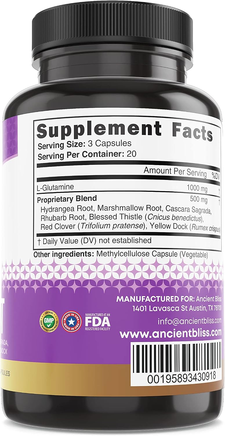 Ancient Bliss Leaky Gut Supplement – L-Glutamine Capsules with Blessed Thistle & Hydrangea Root – Vegan, Non-GM – 60 Capsules - görsel 6