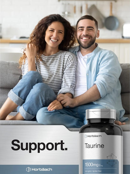 Horbäach Taurine 1500mg | 180 Capsules | Amino Acid Supplement | Non-GM and Gluten free