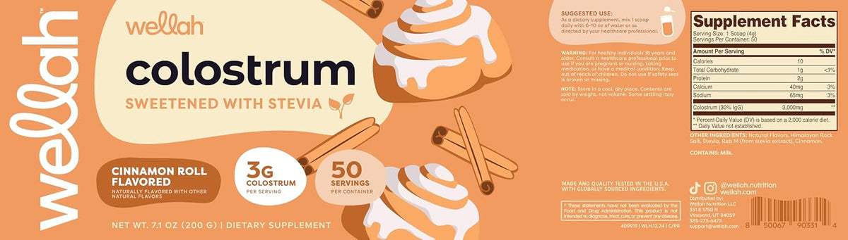 Wellah Colostrum Cinnamon Roll (50 Servings) - Sweetened with Stevia, 3g Colostrum Per Serving, Dietary Supplement – Image 5