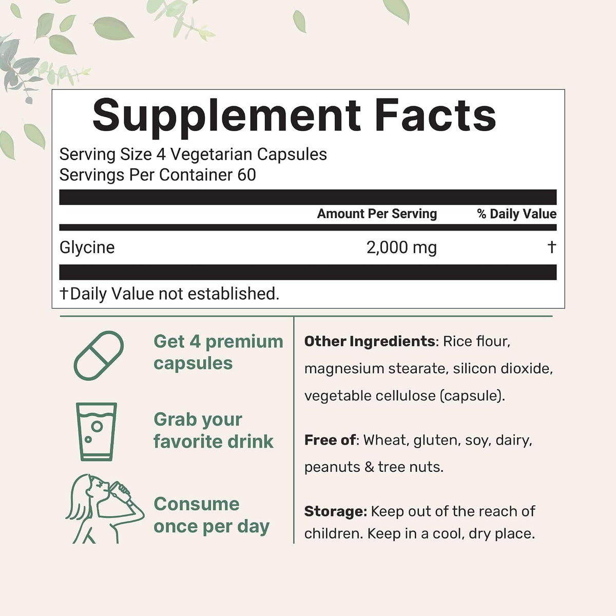 Glycine 2,000mg per Serving - 240 Vegetable – Free-Form Amino Acid: Rapidly absorbed without requiring digestive – Image 2