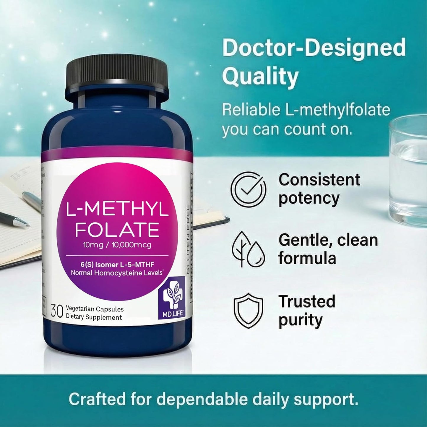 MD Life L-Methylfolate 10 mg Supplement - Active Folate - 30 Capsules - görsel 4