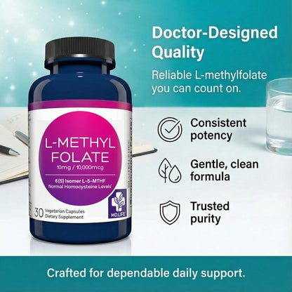 MD Life L-Methylfolate 10 mg Supplement - Active Folate - 30 Capsules