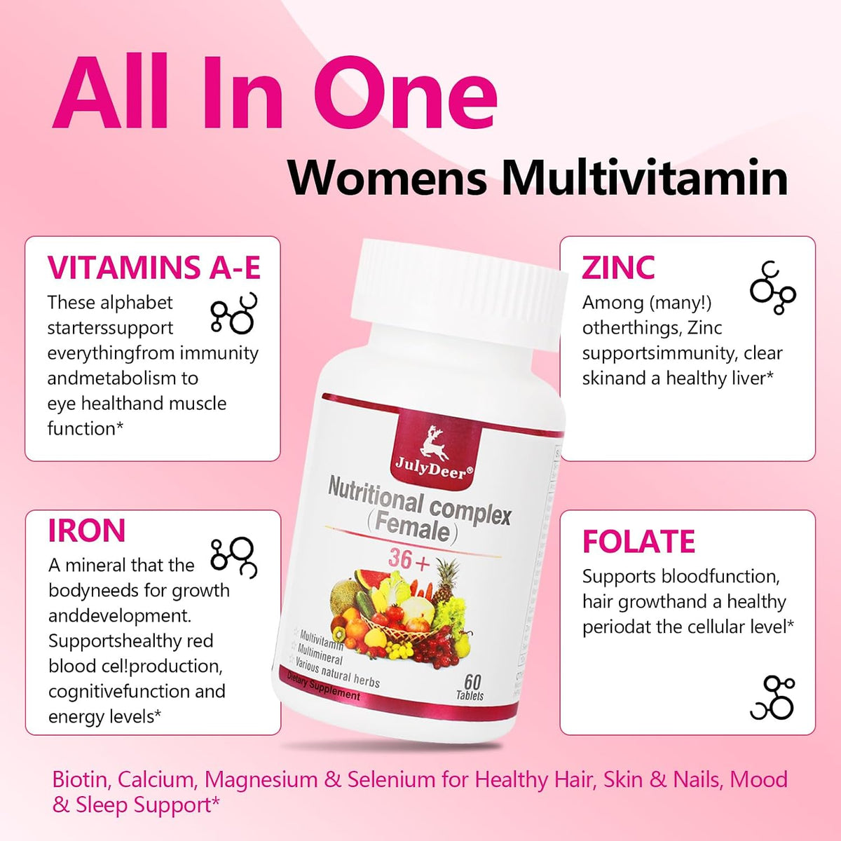 JulyDeer Women's's One Daily Multivitamin | – Vitamin D – Contributes to bone health and immune support. – Image 3