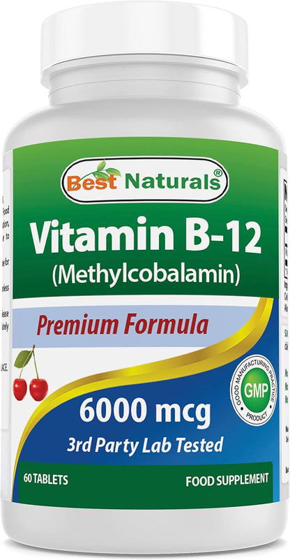 Best Naturals Vitamin B12 Methylcobalamin (Methyl B12), 6000 mcg, 60 Sublingual Tablets (Pack of 2)