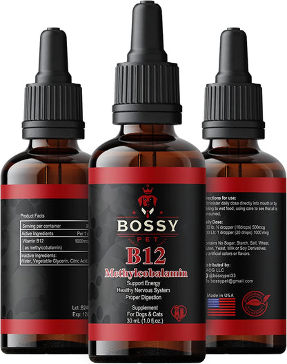 Bossy Pet Vitamin B12 Liquid Supplement for – Supports energy production, nerve function, and appetite – Image 2