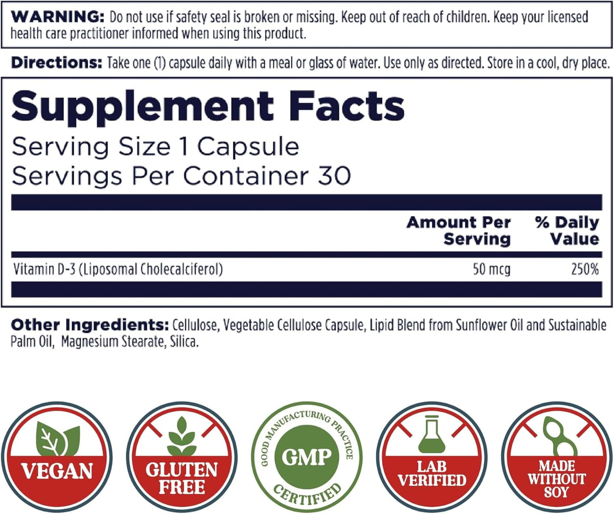 KAL Liposomal Vitamin D3 50 mcg (2000 IU) - – Bone Health: It helps your body absorb calcium, keeping bones and – Image 2