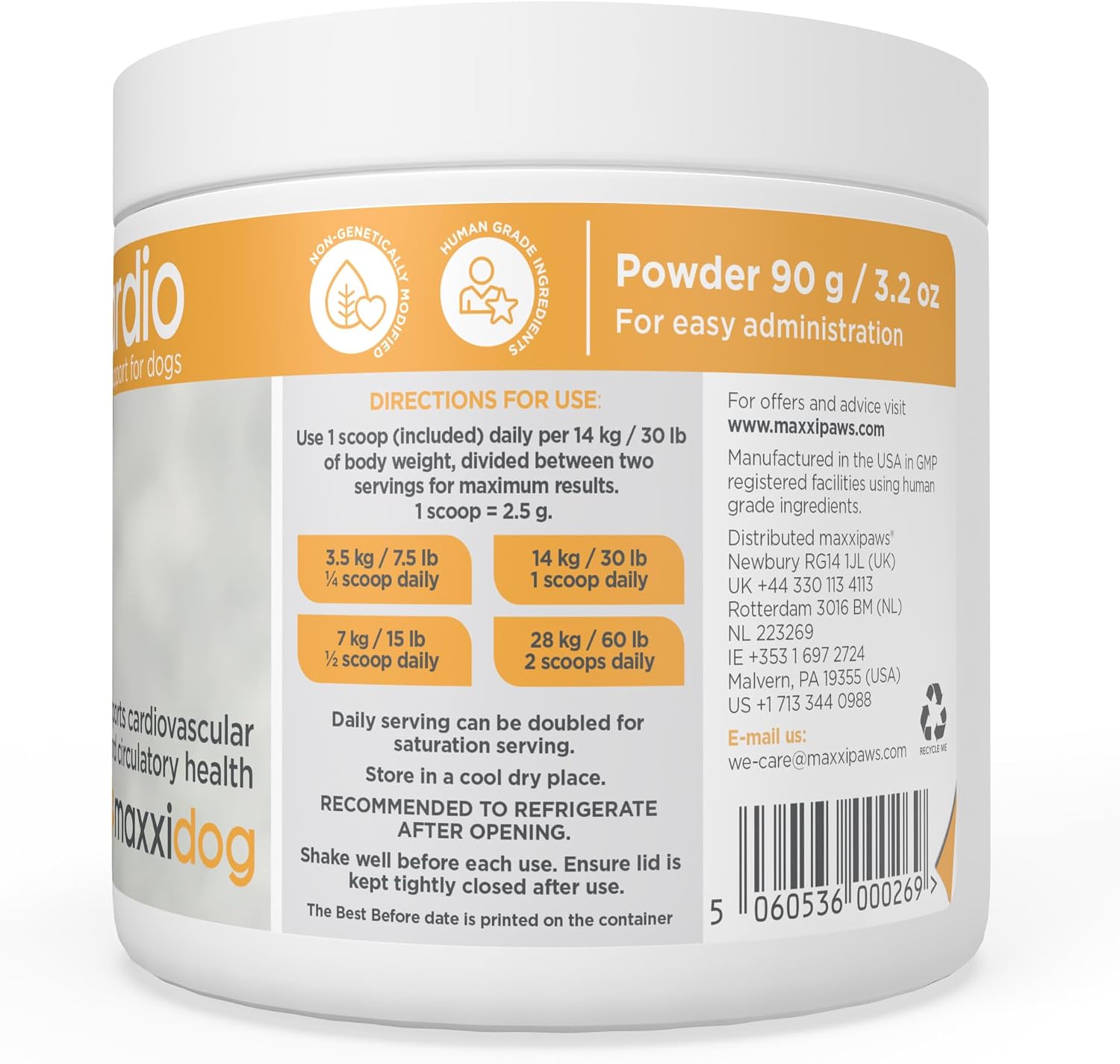 maxxicardio Heart Support for Dogs (Small Size) – Taurine + L-Carnitine + Hawthorn + Ginkgo – Helps Support Circulation, Energy & Stamina – Easy Mix Powder – Made in USA – 91 g - görsel 9
