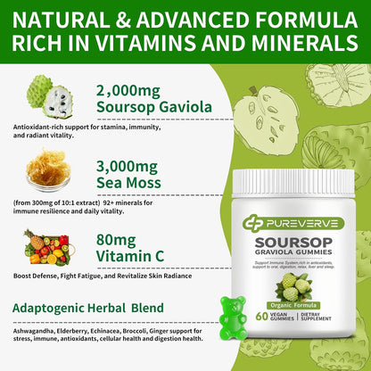 Pureverve Soursop Graviola Gummies - Max – Immune Function: Vitamin C and zinc are well-known for their roles in – Image 2